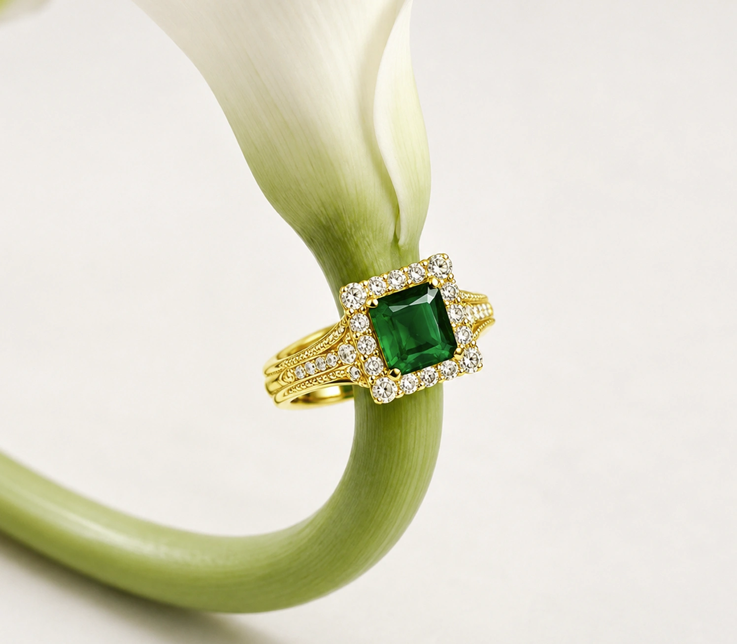 Suzy Levian Emerald-Cut Halo Ring