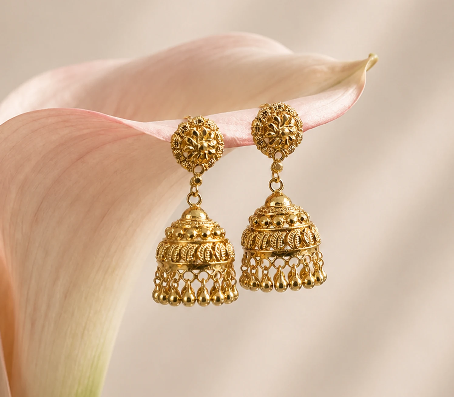Heritage Leaf Carved Jhumka Earrings