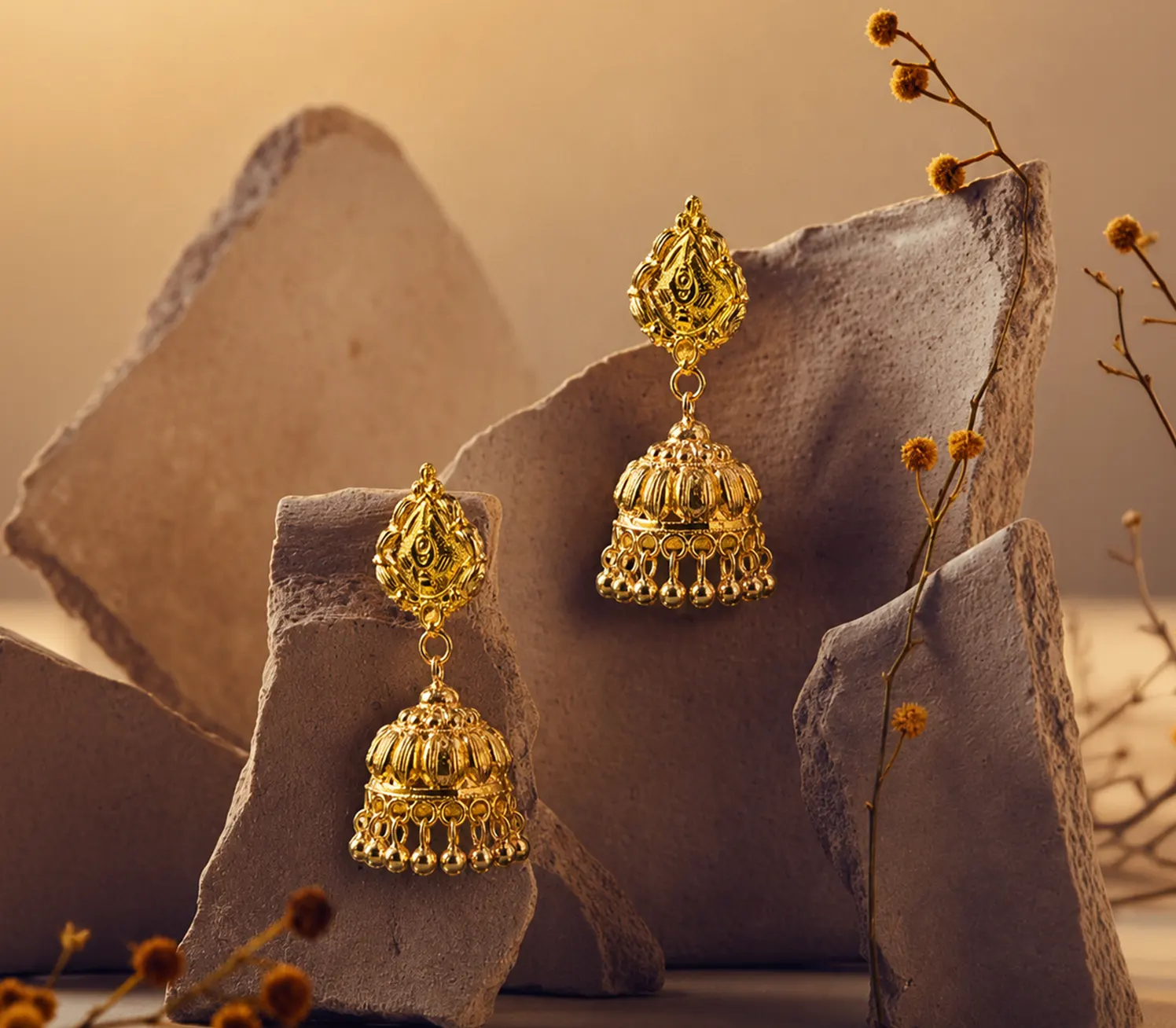 Heritage Fluted Lotus Jhumka Earrings