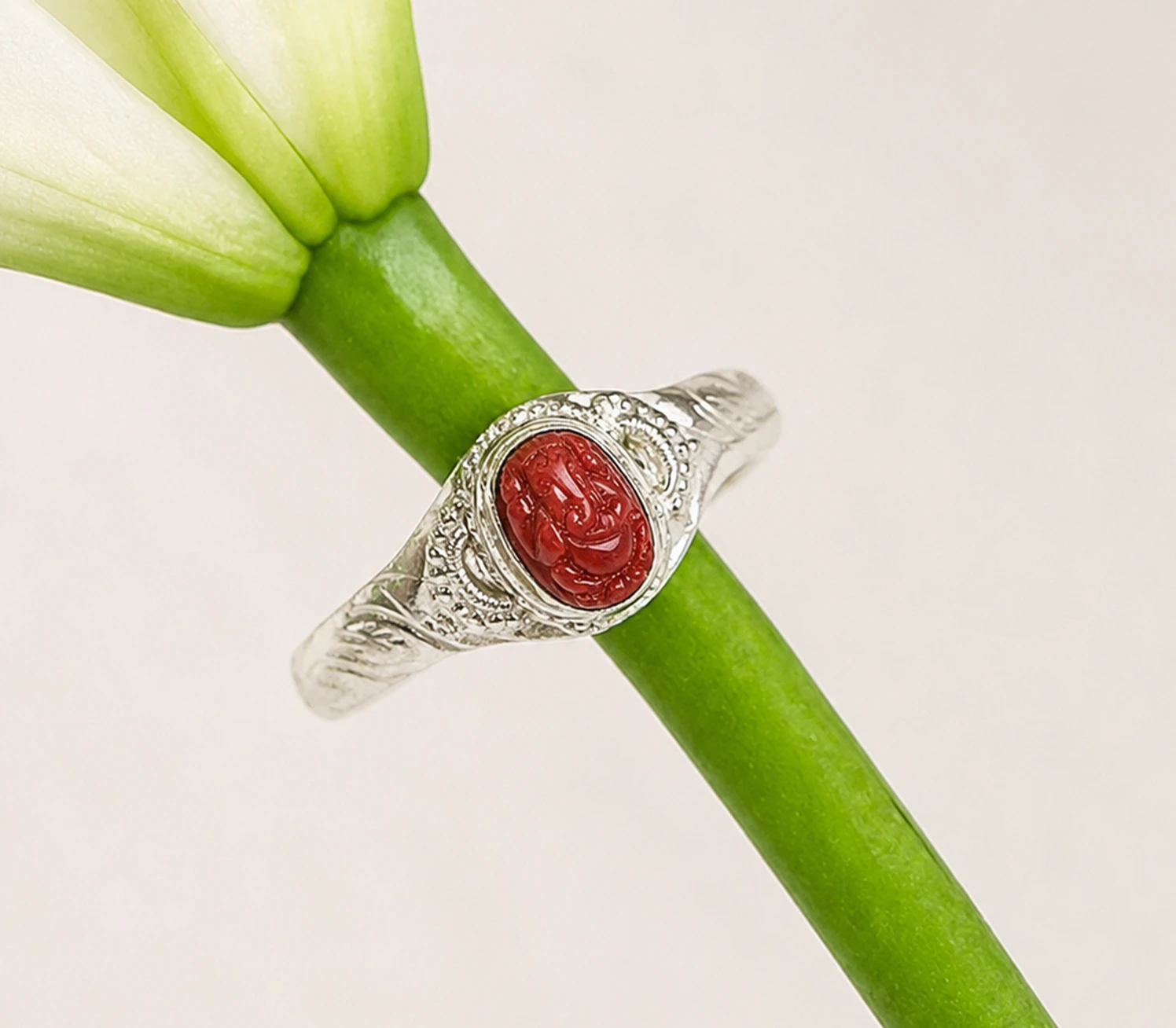 Kids Sterling Silver Ganesha Coral Bangle