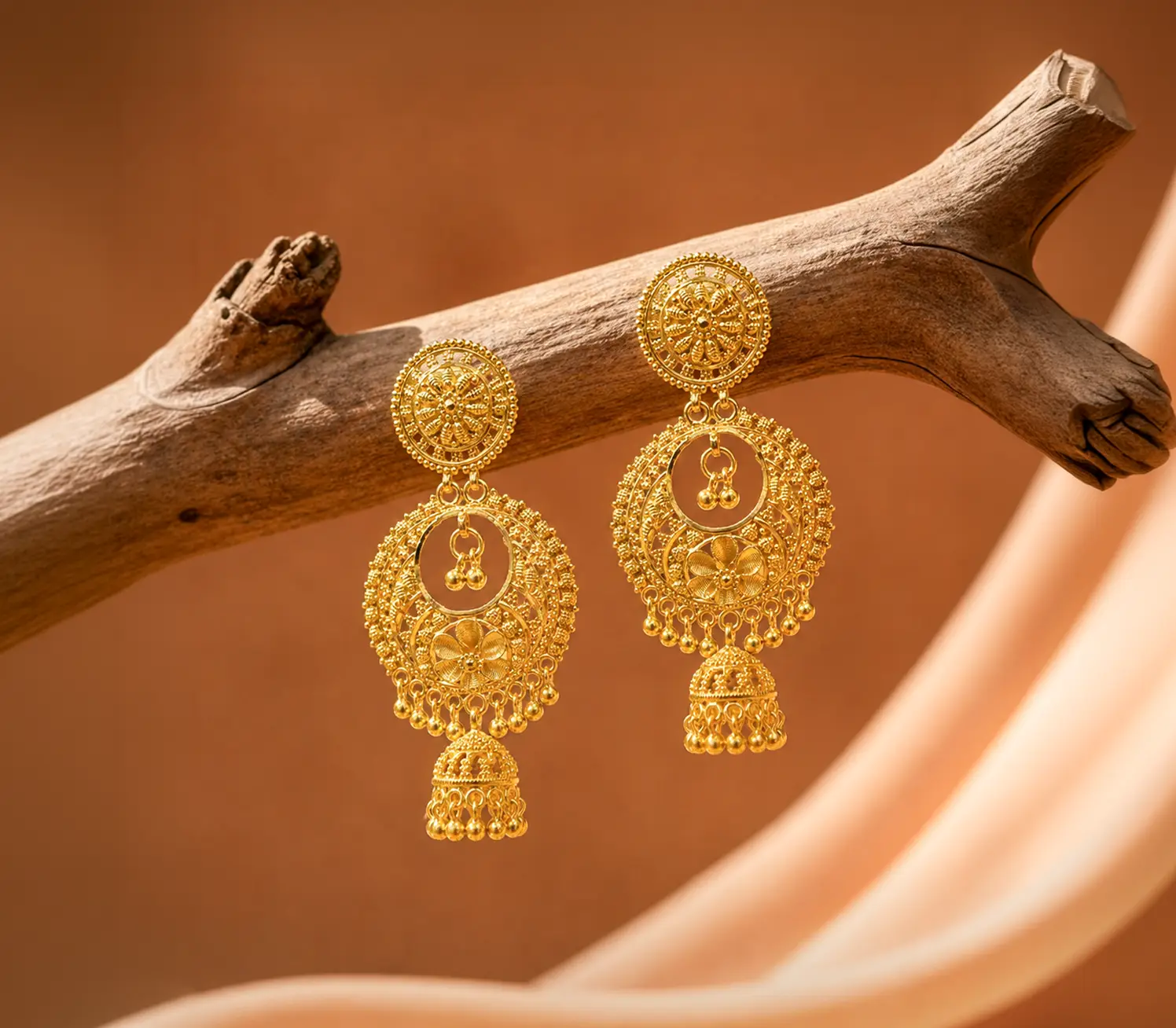 Royal Filigree Chandbali Jhumka Earrings