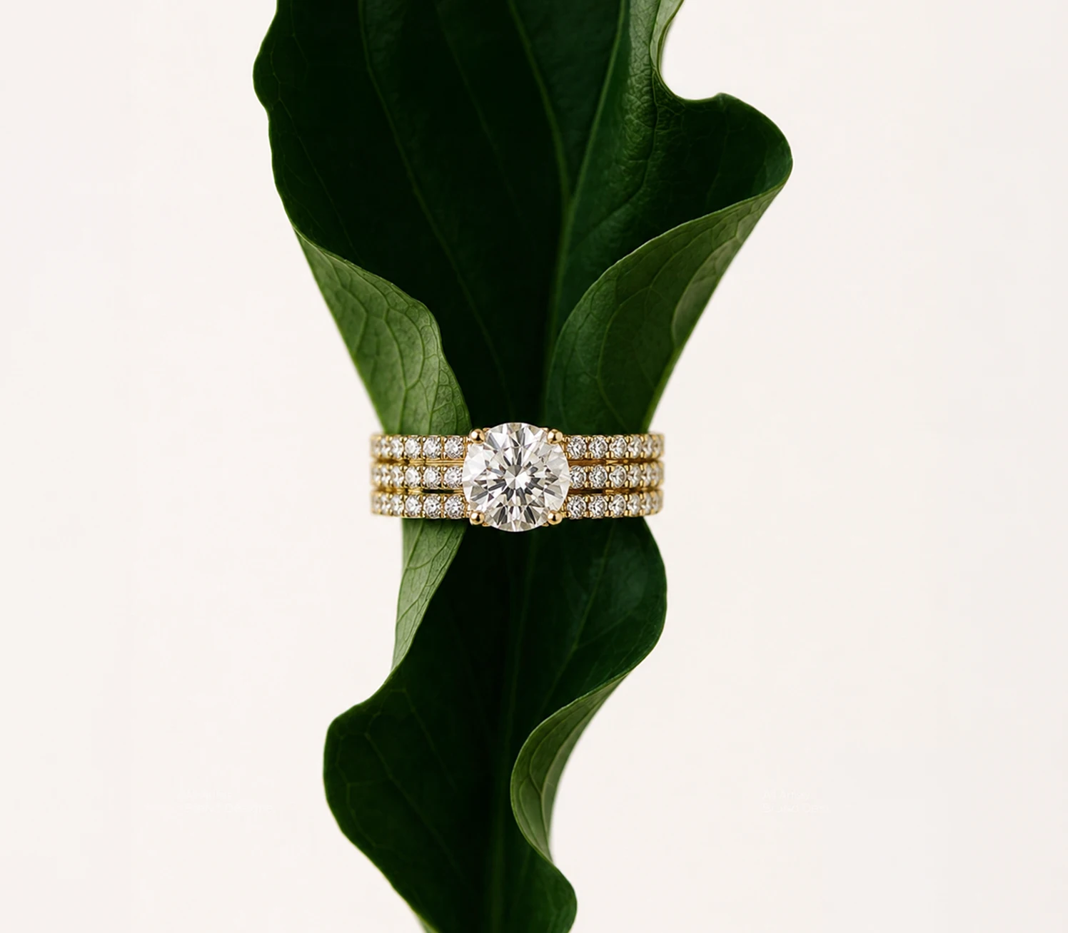 Triple Row Pavé Solitaire Ring