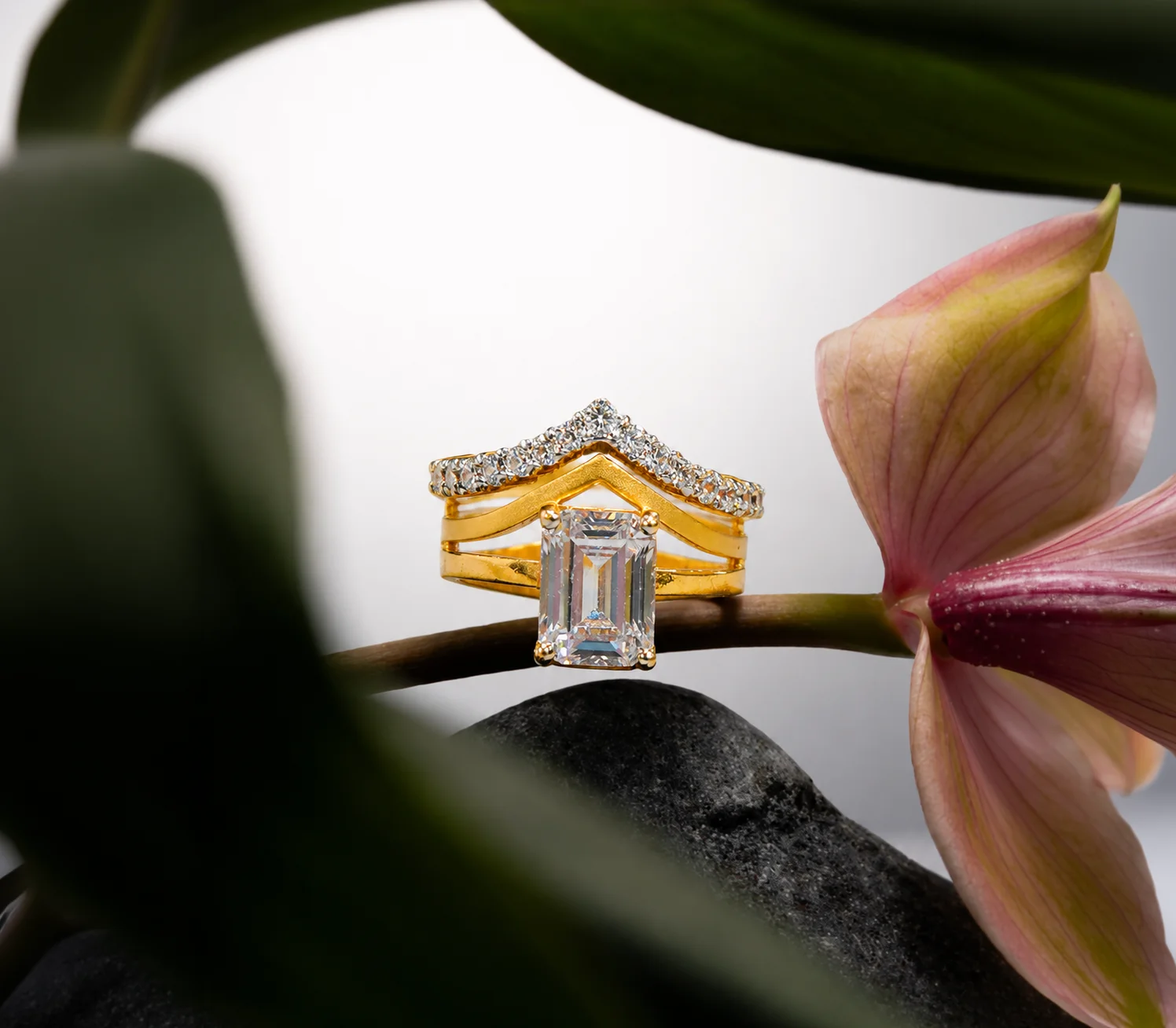 Emerald Cut Chevron Tiara Ring
